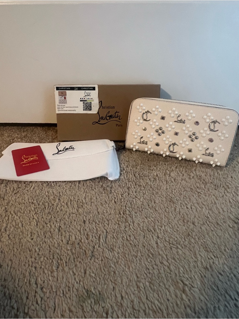 Christian Louboutin Ivory Studded & Crystal Zip Wallet
